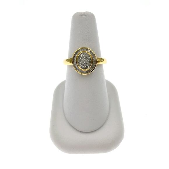 0.25cttw Baguette Diamond Oval Engagement Ring Gold Plated 925 Sterling Silver - Picture 2 of 4